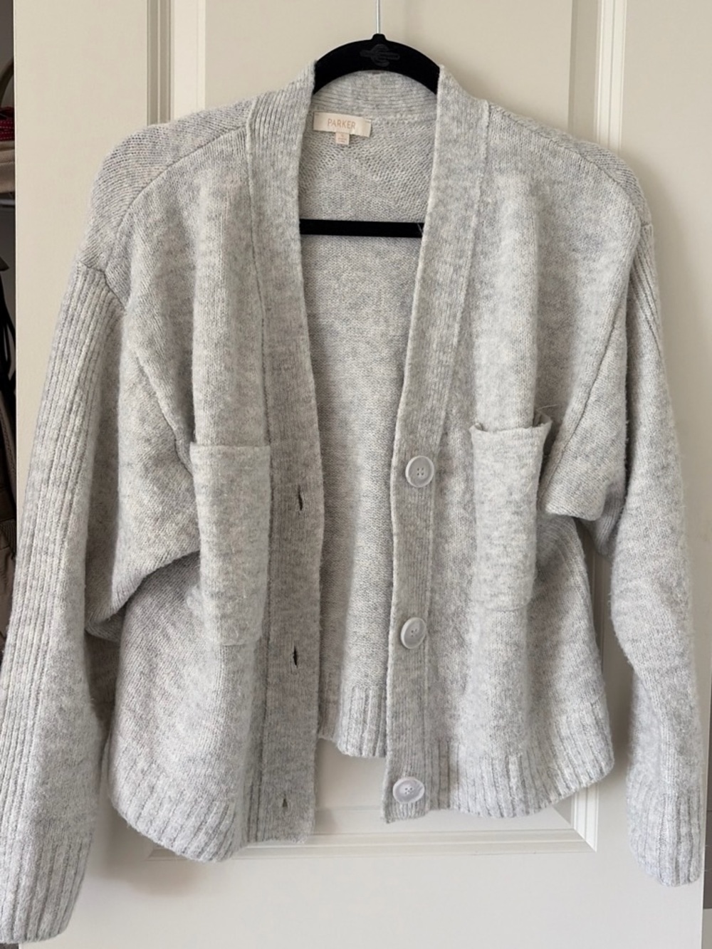 PARKER Light Gray Button-Front Women's Cardigan Sweater